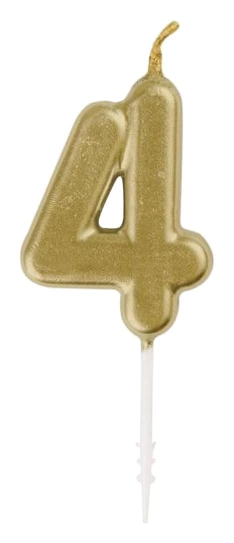 321 Party! Mini Gold Number 4 Birthday Candle