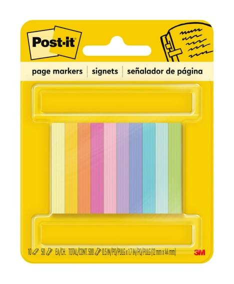 Post-it® Page Markers, 1/2"W, Bright Colors, 67010AB