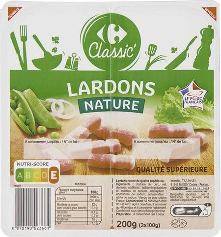 Carrefour Classic' - Lardons nature (2 pièces)