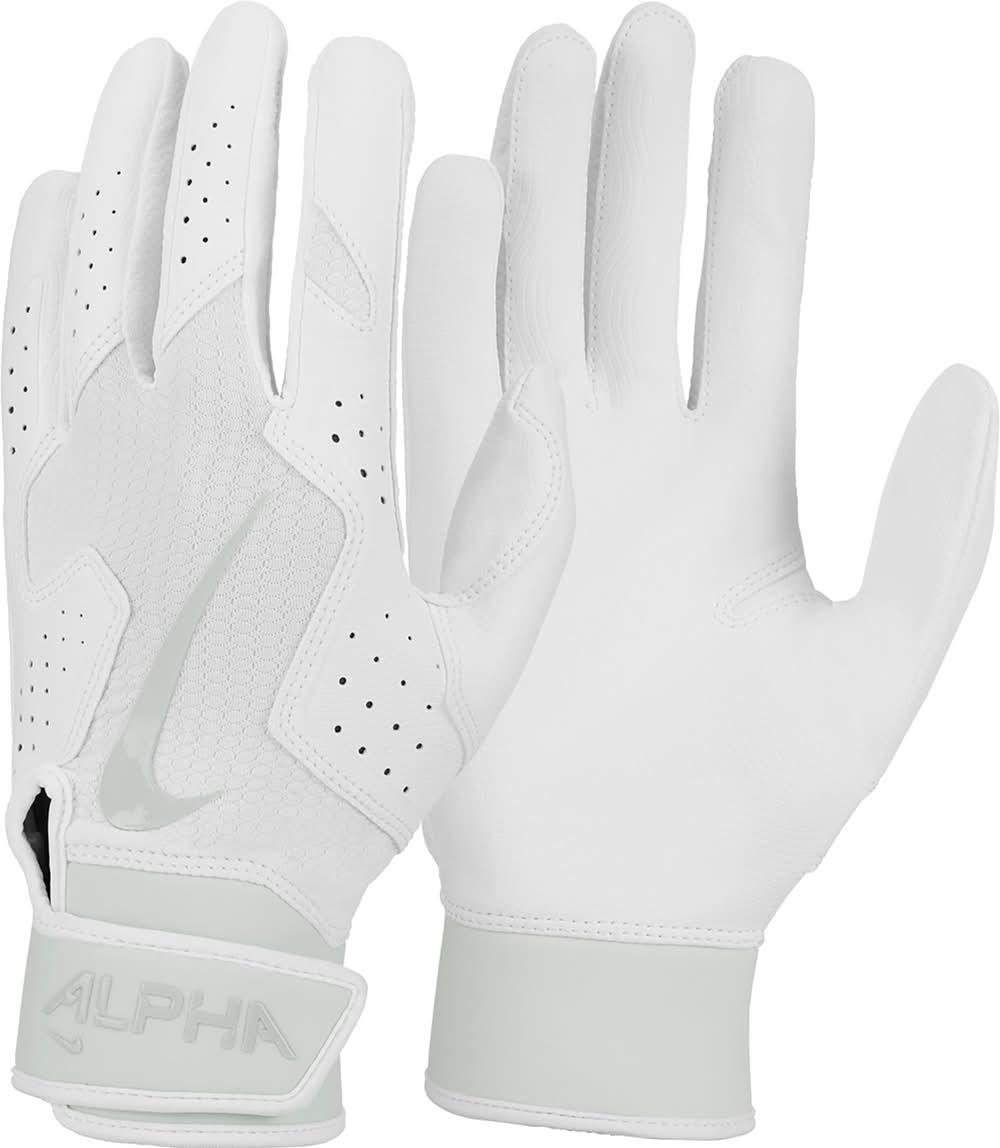 Nike Adult Alpha 2.0 Batting Gloves (White/White/Pure Platinum, L)