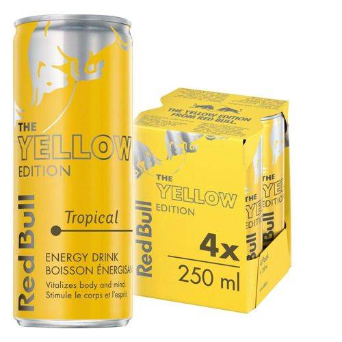 Red bull red bull energy drink tropical, yellow edition (4 x 250 ml) - energy drink tropical (4 x 250 ml)