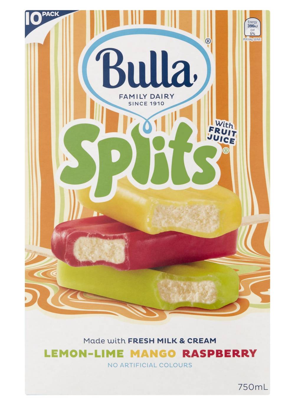 Bulla Splits Ice Cream Bars, Lemon Lime-Mango-Raspberry (750mL, 10 pack)