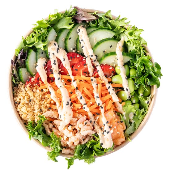 POKÉ SAUMON, CREVETTES ET FRAISES / SALMON, SHRIMP AND STRAWBERRIES POKE