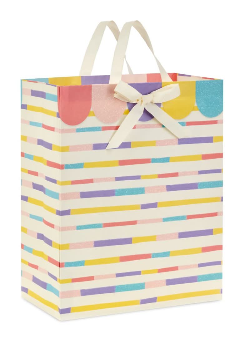 Hallmark Gift Bag (pastel glitter stripes) For Baby Showers, Birthdays (2.56 oz)
