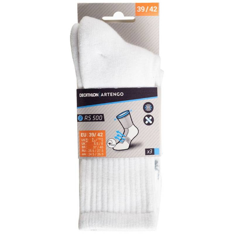 Decathlon - Chaussettes de tennis hautes, 39/42 , blanches (3)