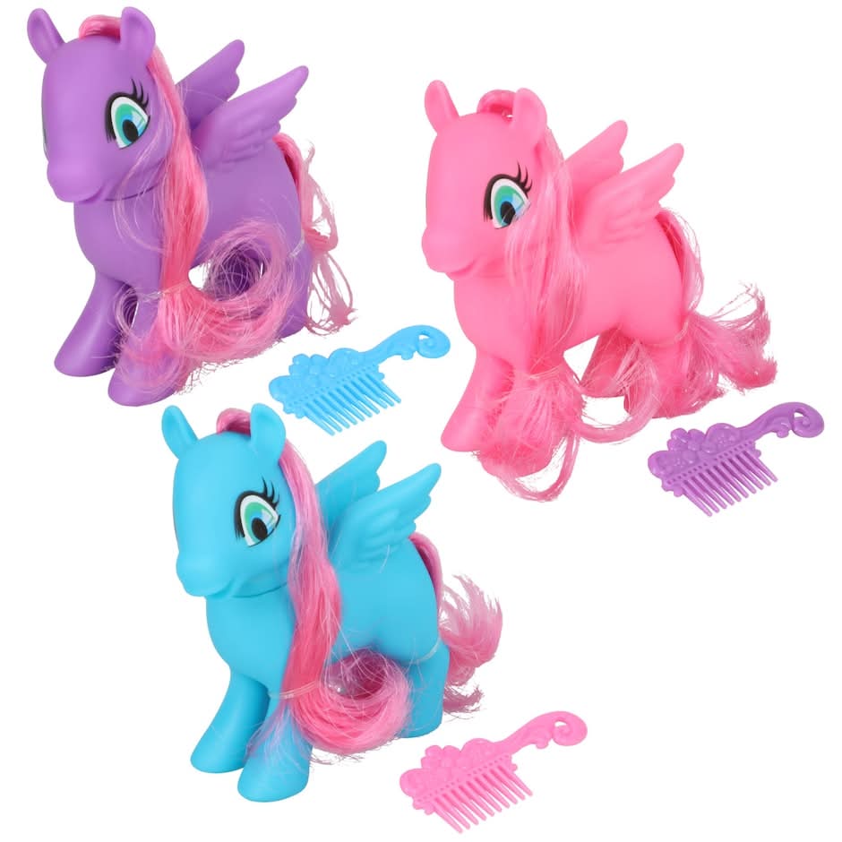 Bright Plastic Winged Ponies With Combs For Age 3+, Assorted (3 ct)