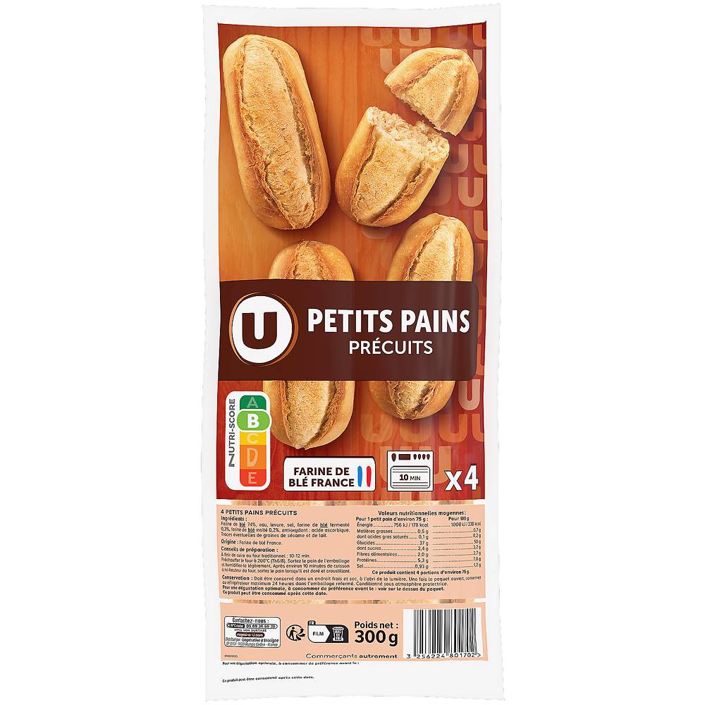 Les Produits U - Les prodits u - mini pains précuits (4 unités)