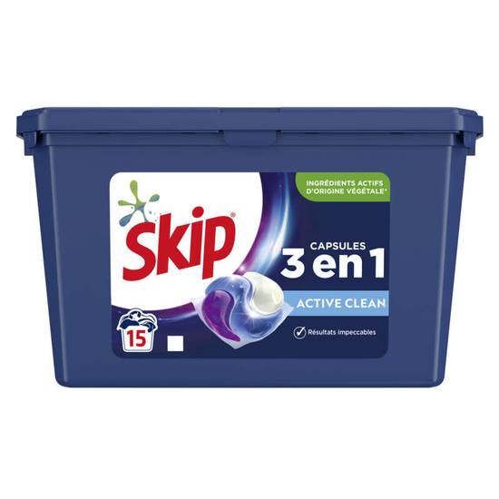 Skip 3en1 lessive capsules active clean 15 lavages boite recyclable 405 g