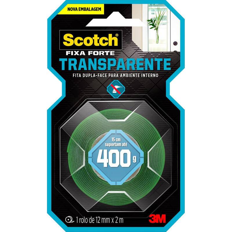 Scotch fita adesiva transparente dupla face fixa forte (12mmx2m)