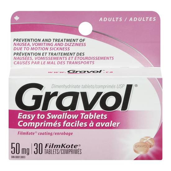 Gravol Dimenhydrinate Filmkote Tablets 50 mg (30 ct)