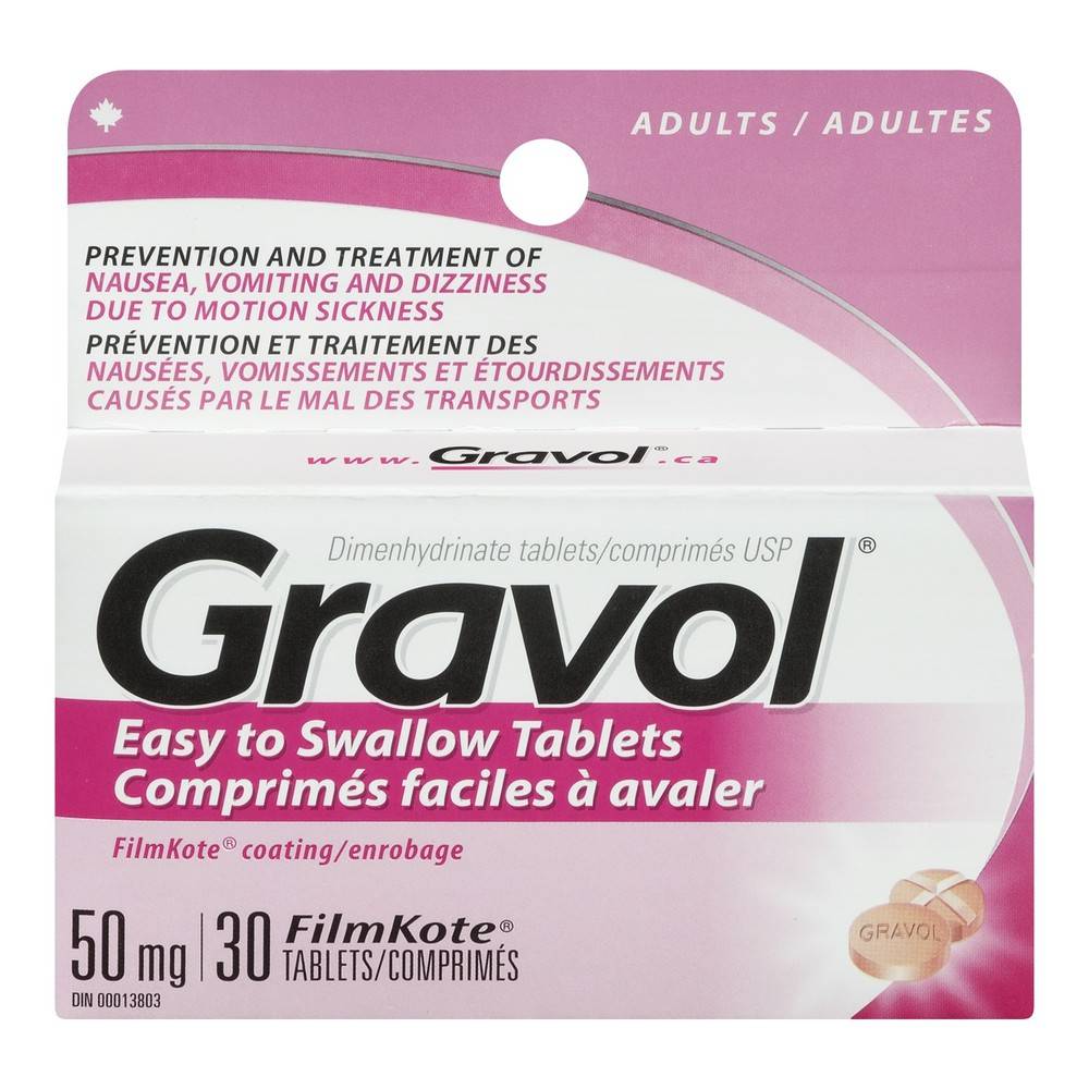 Gravol Adults Dimenhydrinate Filmkote Tablets 50 mg (30 ct)