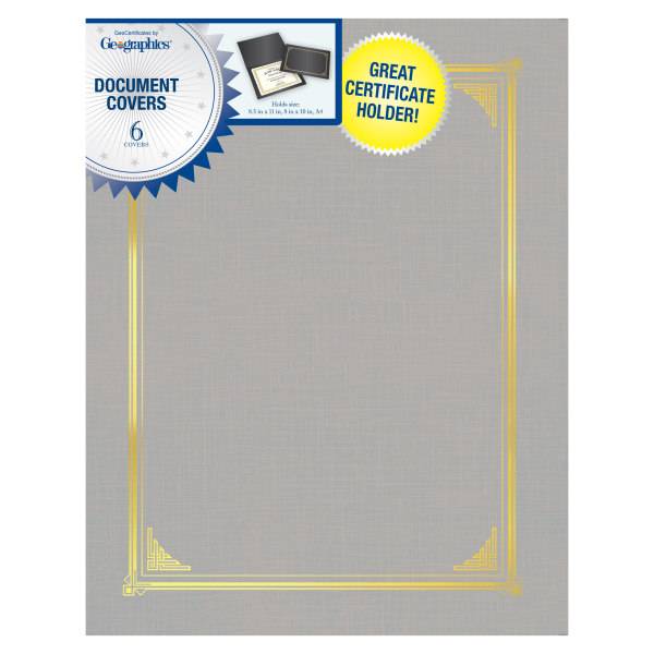 Geographics Classic Linen Certificate Holders, Gray-Gold (6 ct)