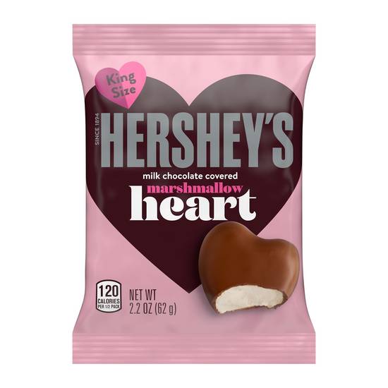 Order HERSHEY'S Milk Chocolate Covered Marshmallow King Size Heart Candy, Valentine's Day, 2.2 oz, Pack food online from CVS store, VIENNA on bringmethat.com