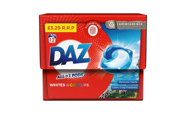 DAZ All in 1 Pods Washing Liquid Capsules 12 Washes Whites & Colours (403882)