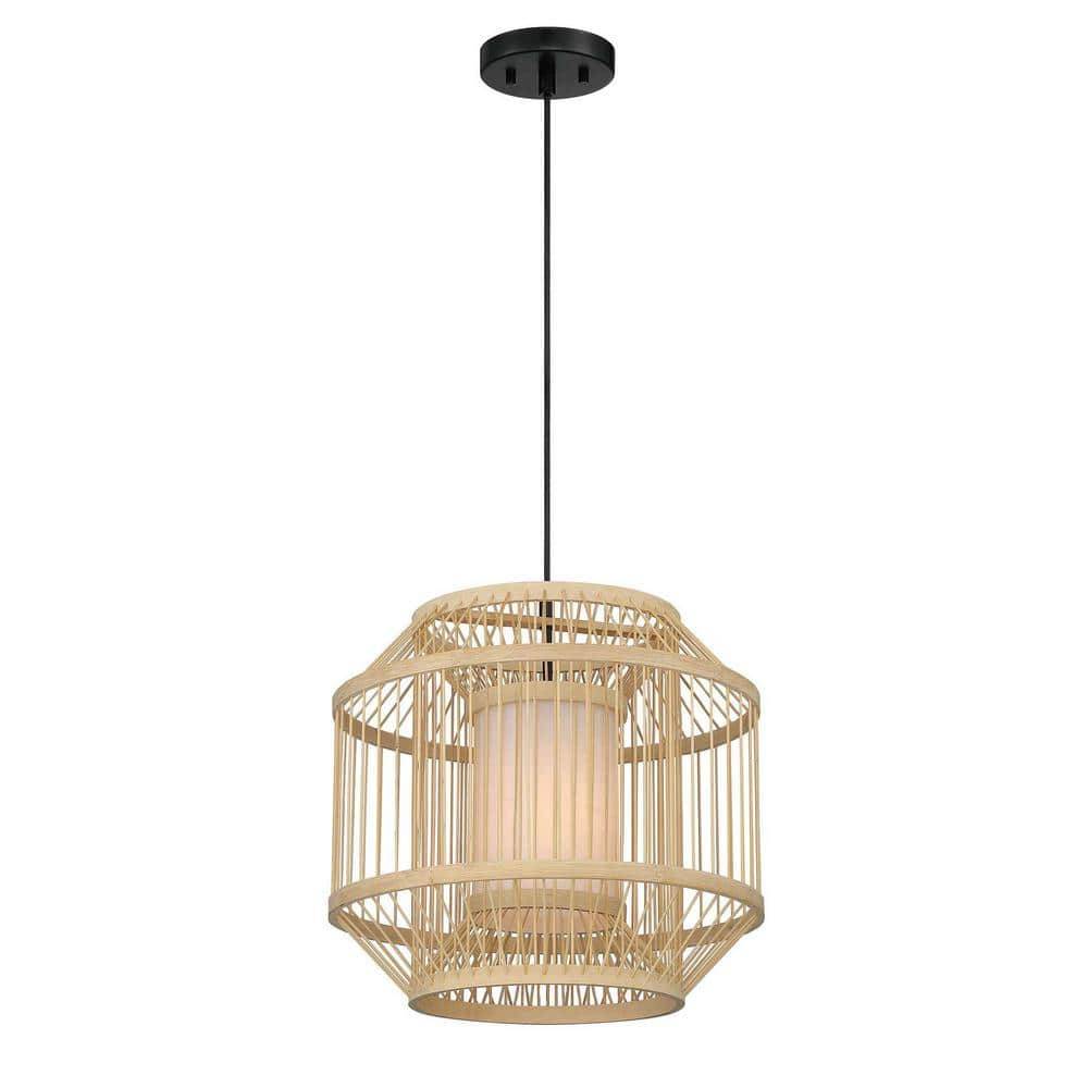 Designers Fountain Artasia 60-Watt 1-Light Natural Cane With Black Accents Pendant