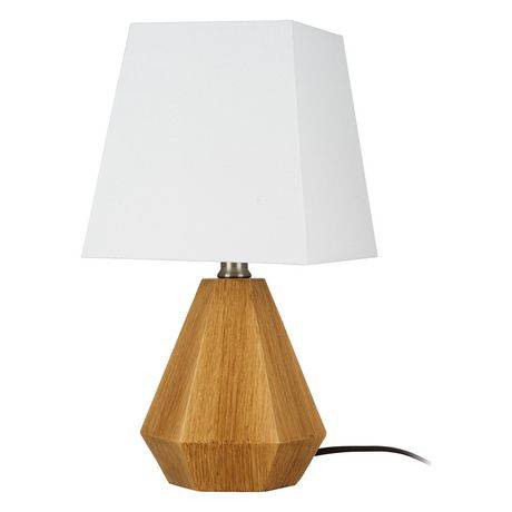 Home Trends 13.6" Geometric Wood Finish Accent Lamp with Square White Linen Shade