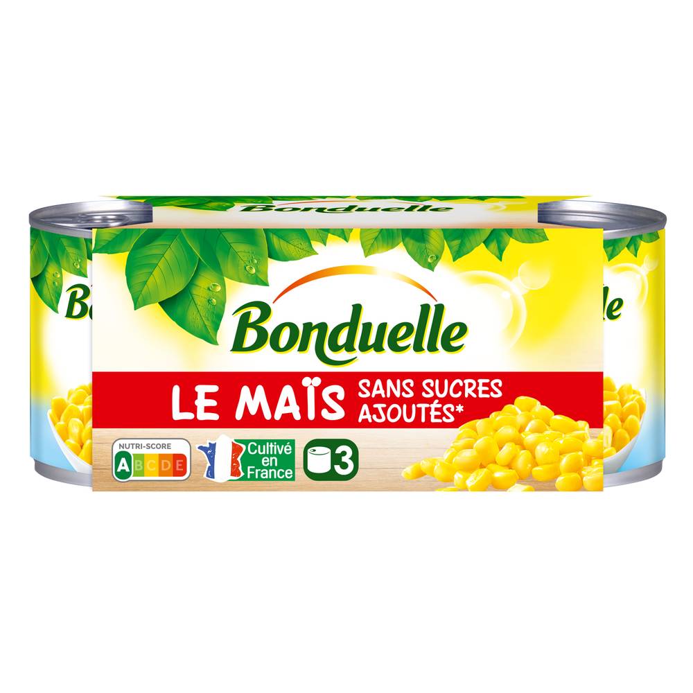 Bonduelle - Maïs sans sucres ajoutés doux en grains (3 pièces)