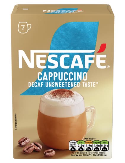 Nescafé Decaf Cappuccino, Unsweetened Taste Coffee Sachets (7 pack)