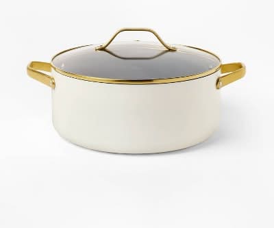 Figmint Nonstick Ceramic Coated Aluminum Wide Stock Pot 8qt, Cream