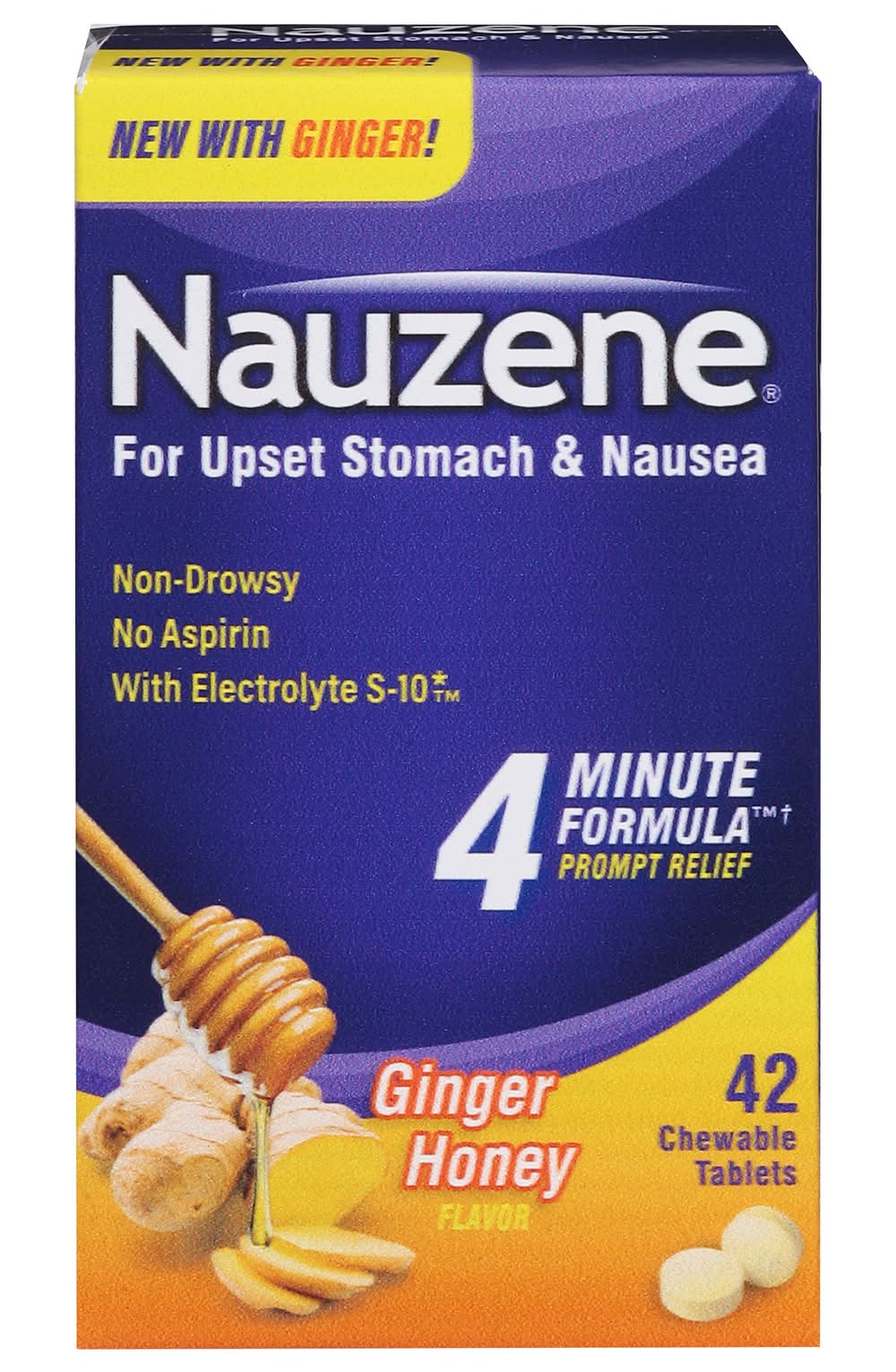 Nauzene Upset Stomach & Nausea Relief Chewable Tablets, Ginger Honey (42 ct)