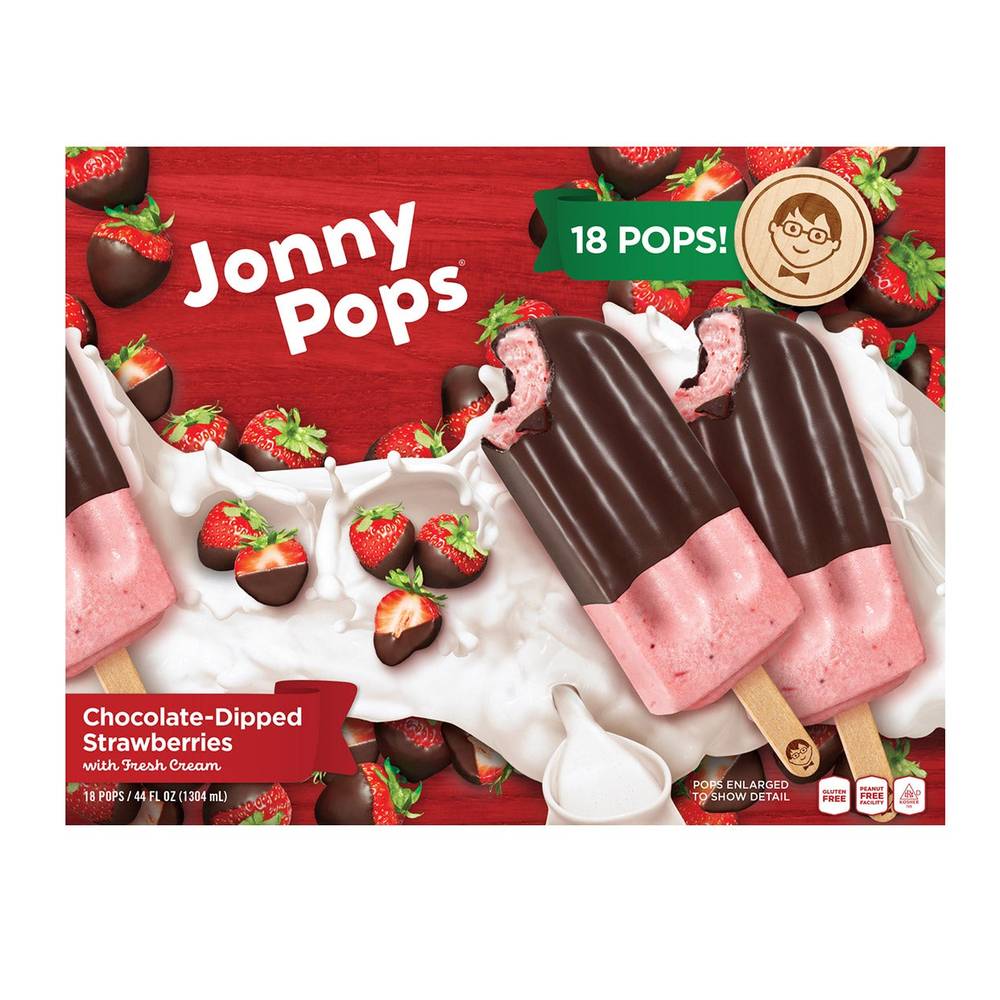 JonnyPops Pops With Fresh Cream, Chocolate-Dipped Strawberries (2.4 fl oz, 18 ct)