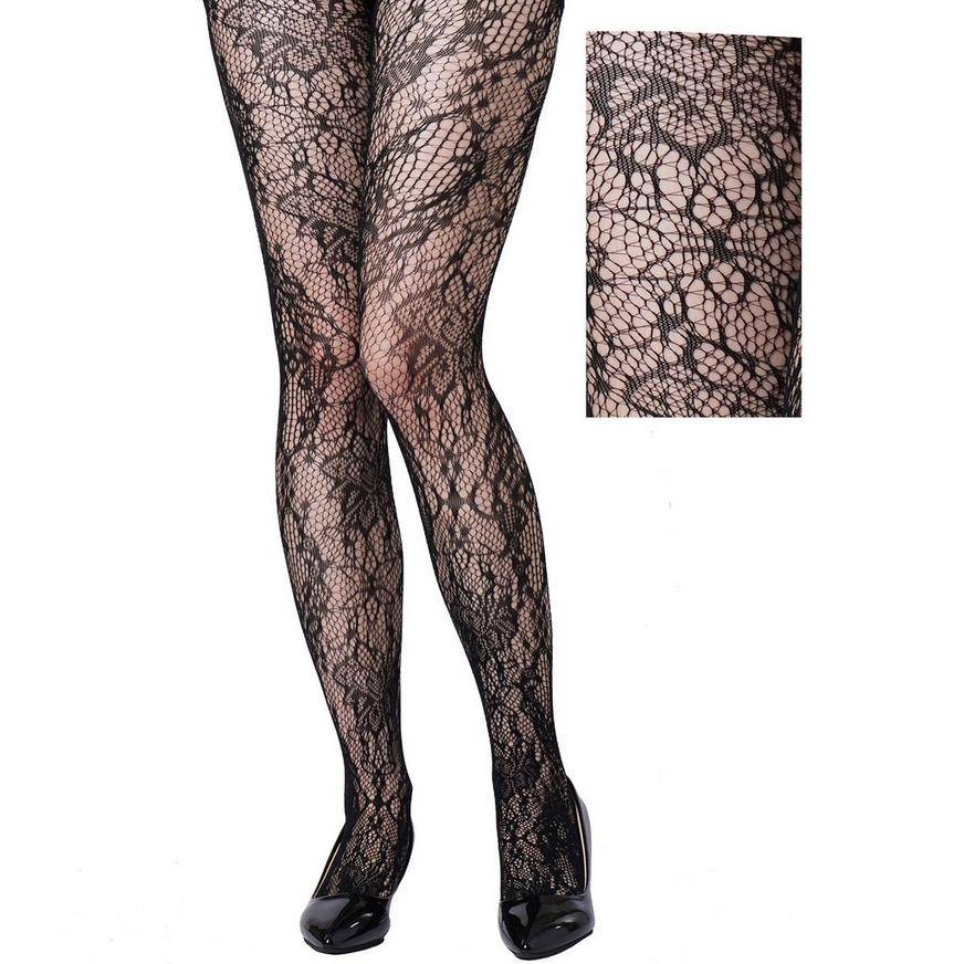 Party City Adult Baroque Lace Pantyhose, Female, Black