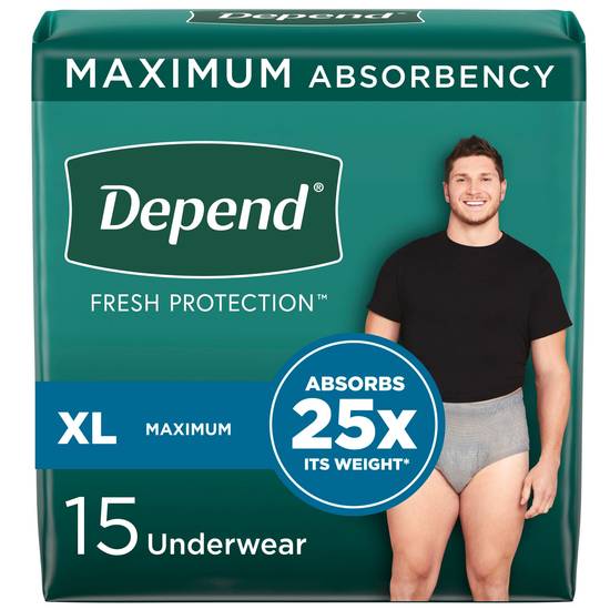 Depend FIT-FLEX Incontinence Underwear for Men Maximum Absorbency, XL, Grey, 15 CT