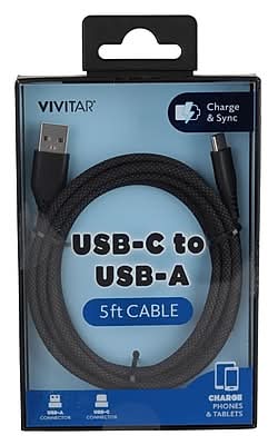Vivitar USB-C to USB-A Charging Cable, 5 ft., Black (STP5000-BLK-T35-12)