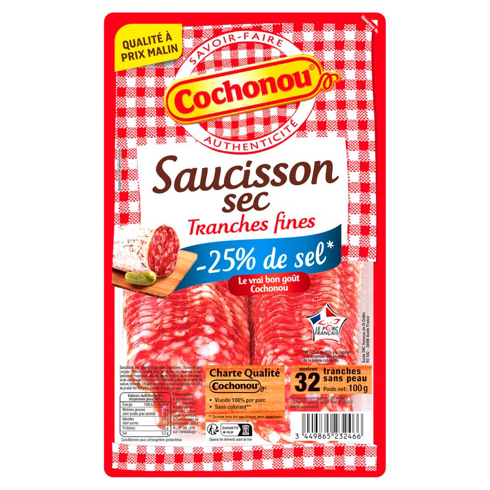 Cochonou - Saucisson sec -25% de sel (100g)