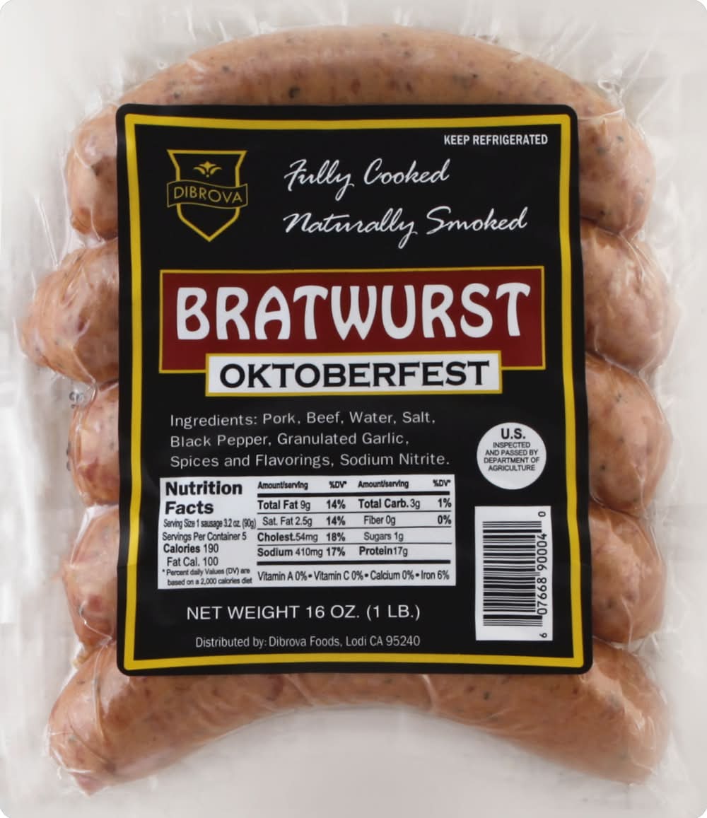 Dibrova Naturally Smoked Bratwurst (16 oz)