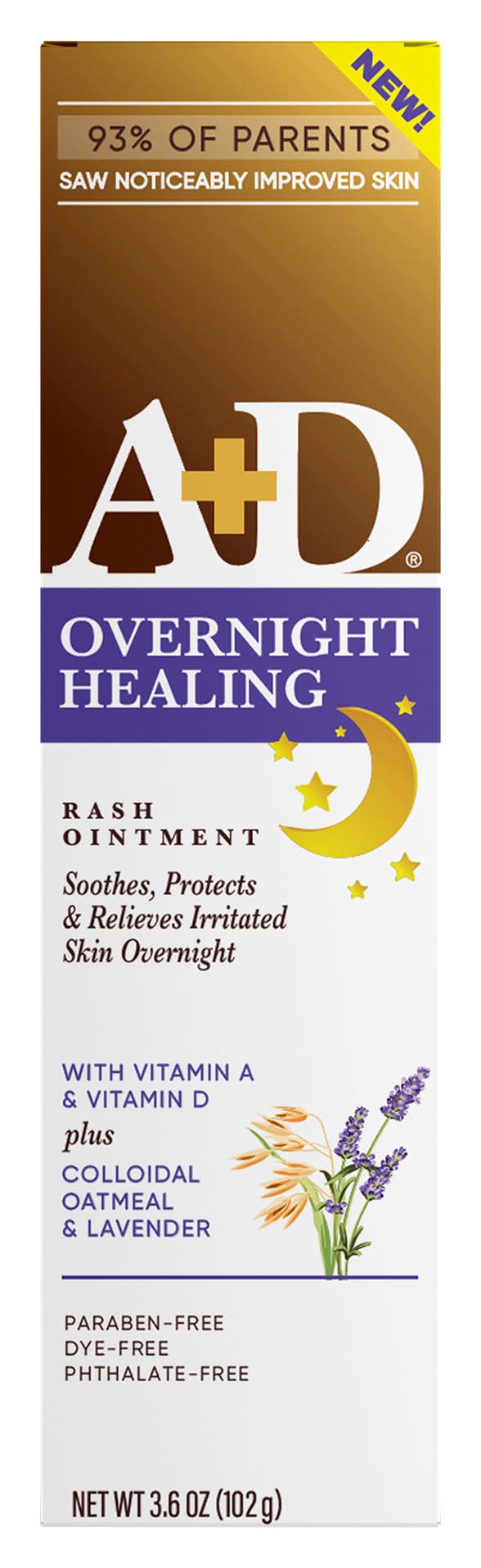 A+D Overnight Healing Rash Ointment, Colloidal Oatmeal-Lavender (3.6 oz)