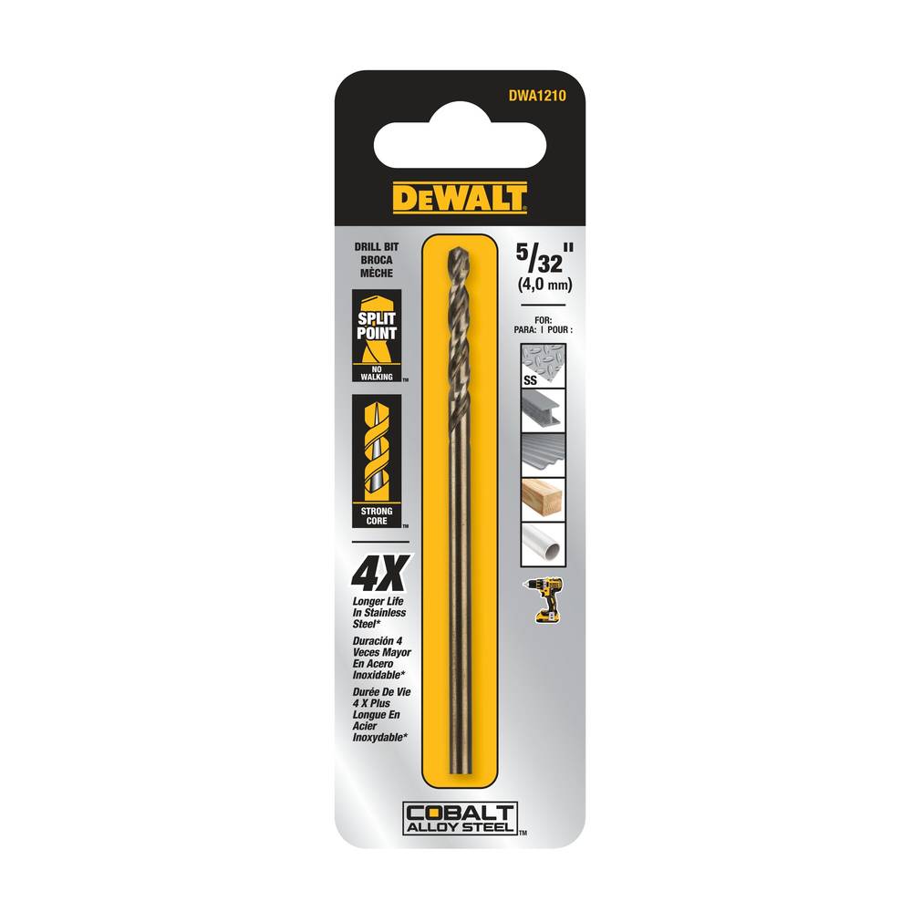 DEWALT 5/32-in x 3-1/8-in Cobalt Alloy Steel Jobber Length Twist Drill Bit | DWA1210