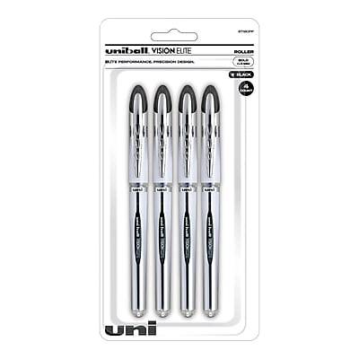 Uni-Ball Vision Elite Rollerball Pens, Bold Point, Black Ink, 4 Pack (67180)