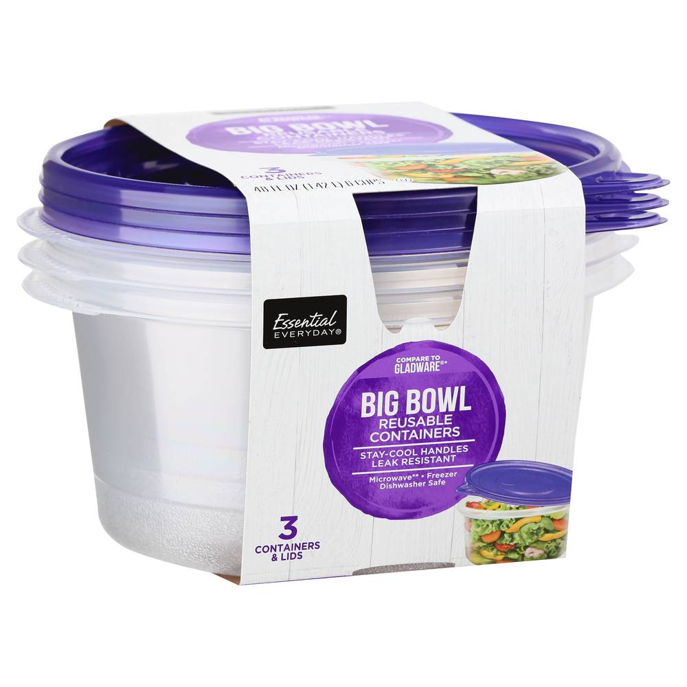 Essential Everyday Big Bowl Reusable Containers & Lids (3 containers)