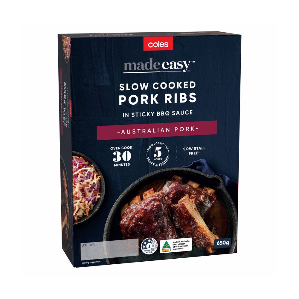 Coles Made Easy Slow Cooked Pork Ribs In BBQ Sauce 650g