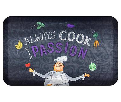 "Cook With Passion" Black & Purple Soft Step Kitchen Mat, (18" x 30")