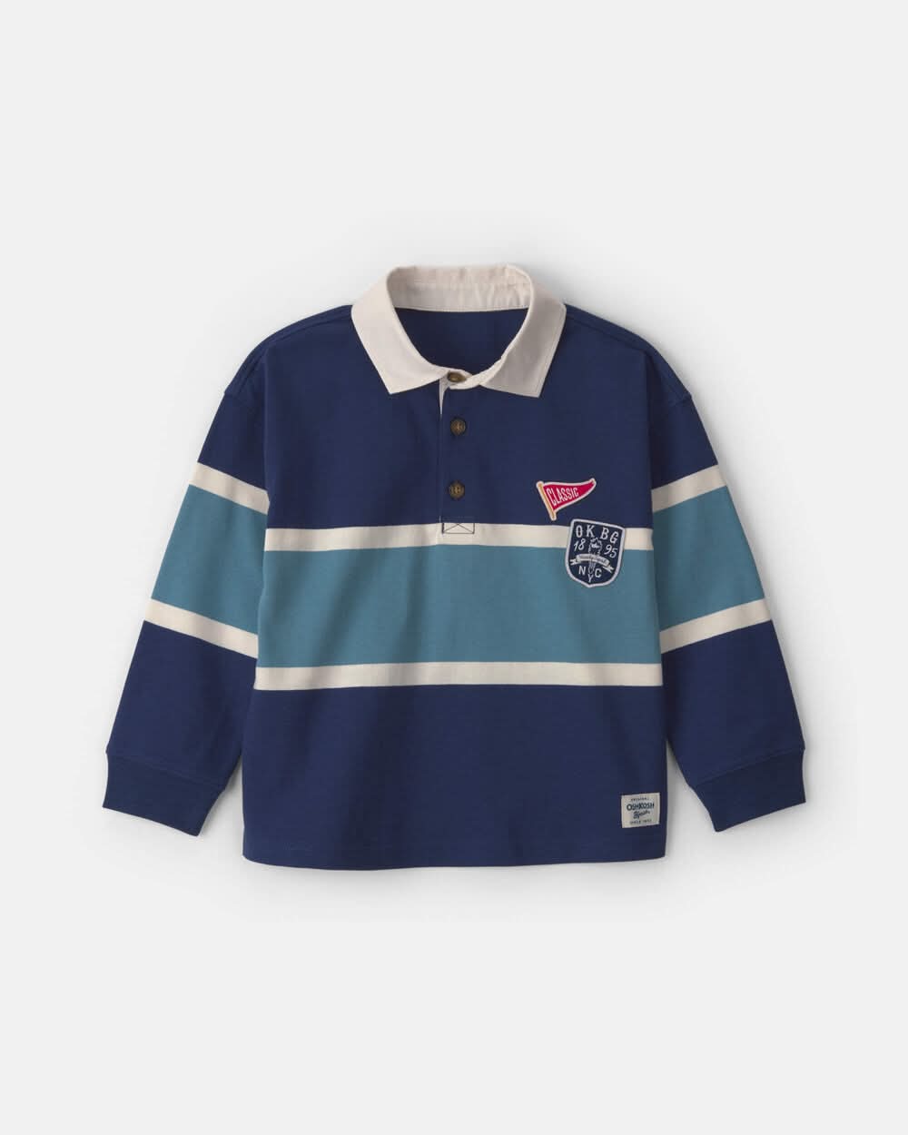 Toddler Boy Varsity Striped Long-Sleeve Polo Shirt - Navy Blue - 4T