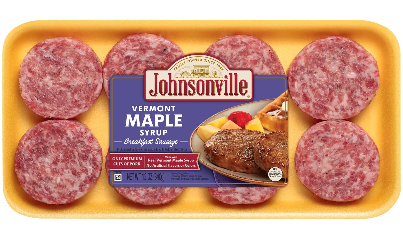 Johnsonville Pork Breakfast Sausage Patties, Vermont Maple Syrup (12 oz, 8 ct)