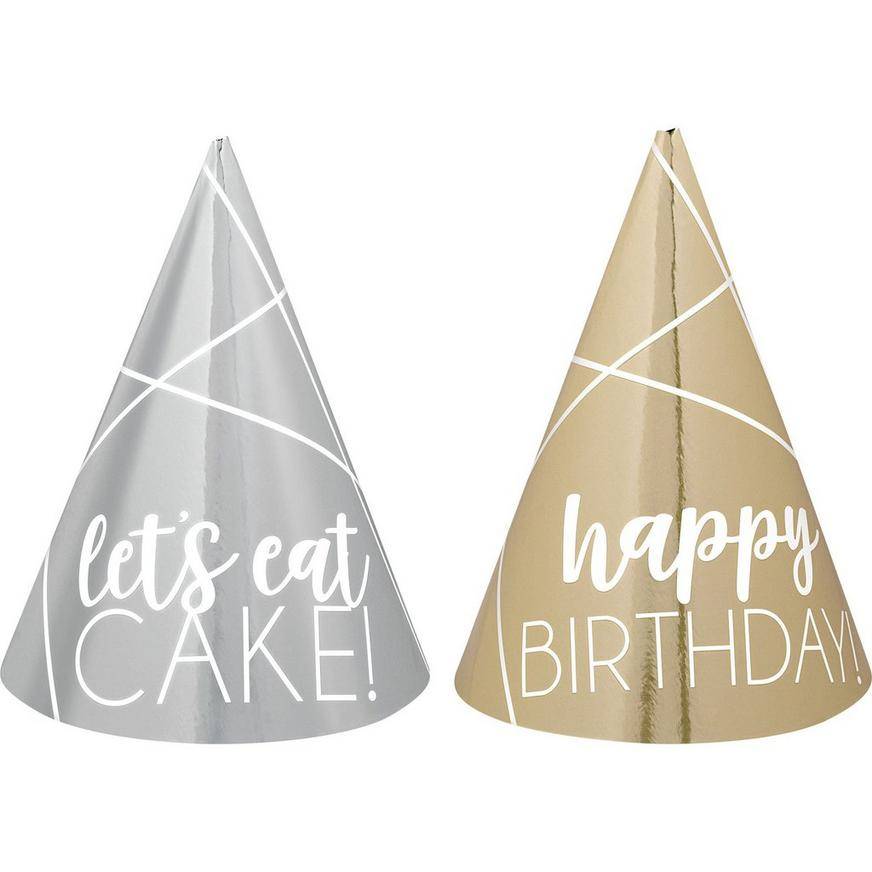 Party City Mini Metallic Birthday Party Hats (unisex/gold -silver)