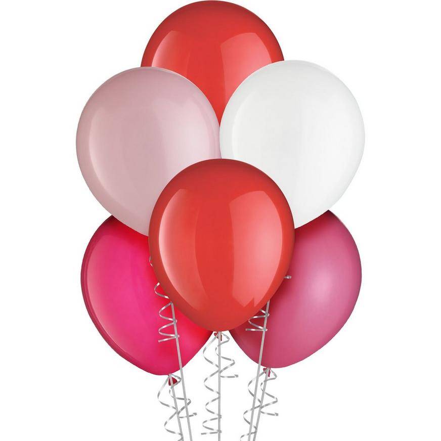 Uninflated 15ct, 11in, Valentine's Day 5-Color Mix Latex Balloons - Pinks, Reds, White