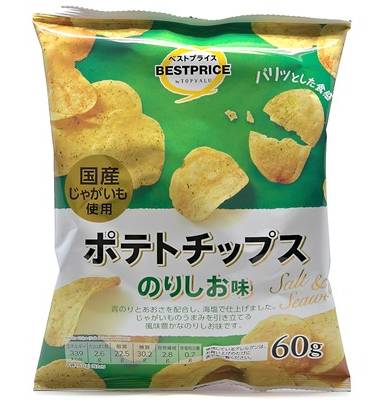 トップバリュ ベストプライス 国産じゃがいも使用 ポテトチップス - のりしお味 (60g)