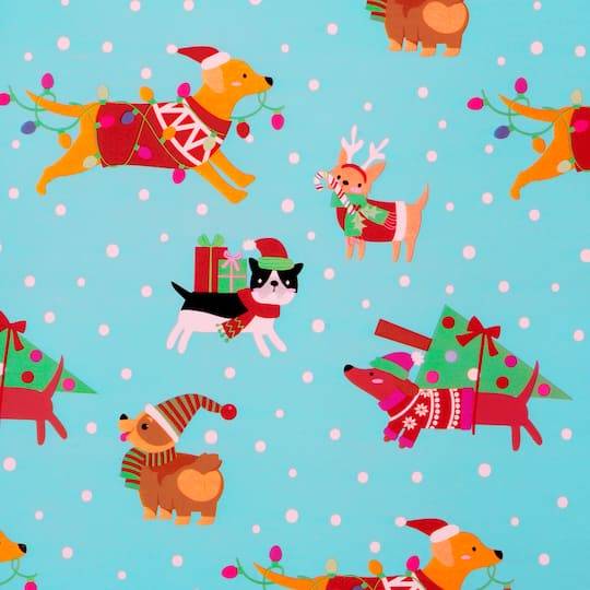 Celebrate It Christmas Dogs Gift Wrap, 100 sq. ft, Blue-Red-Green