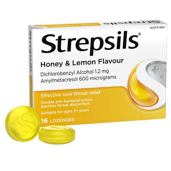 Strepsils Double Antibacterial Soothing Sore Throat Lozenges Honey and Lemon 16pk