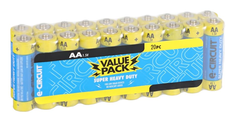 E-Circuit Super Heavy Duty Batteries 1.5v, AA (20 ct)