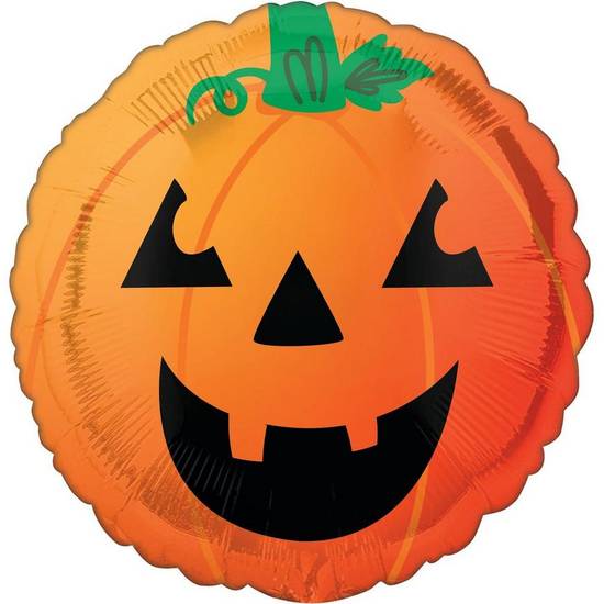 Uninflated Friendly Halloween Jack-oae-Lantern Round Foil Balloon, 17in