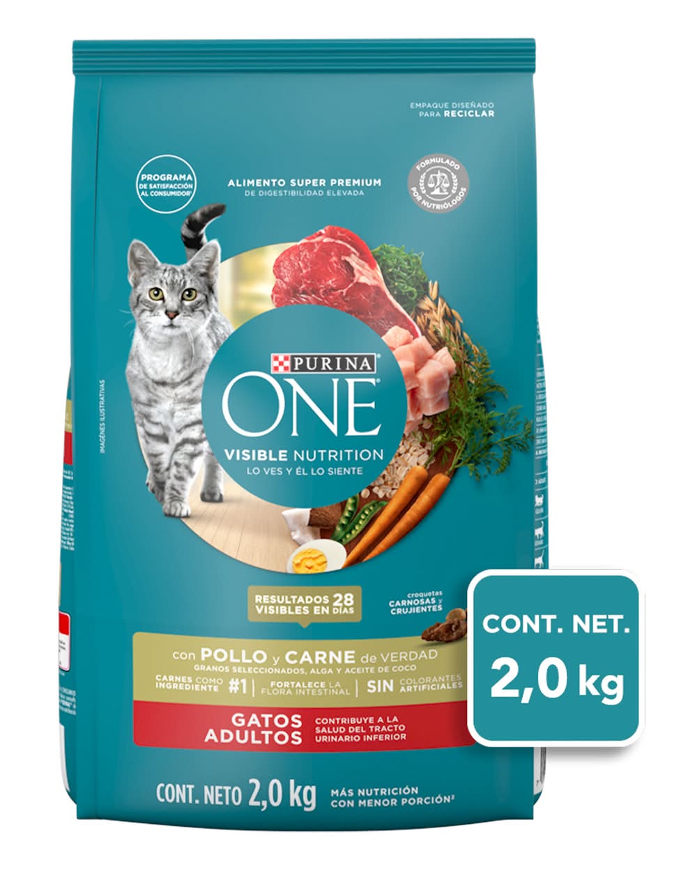 Purina One · Alimento seco para gatos, pollo-carne, Adulto (2 kg)
