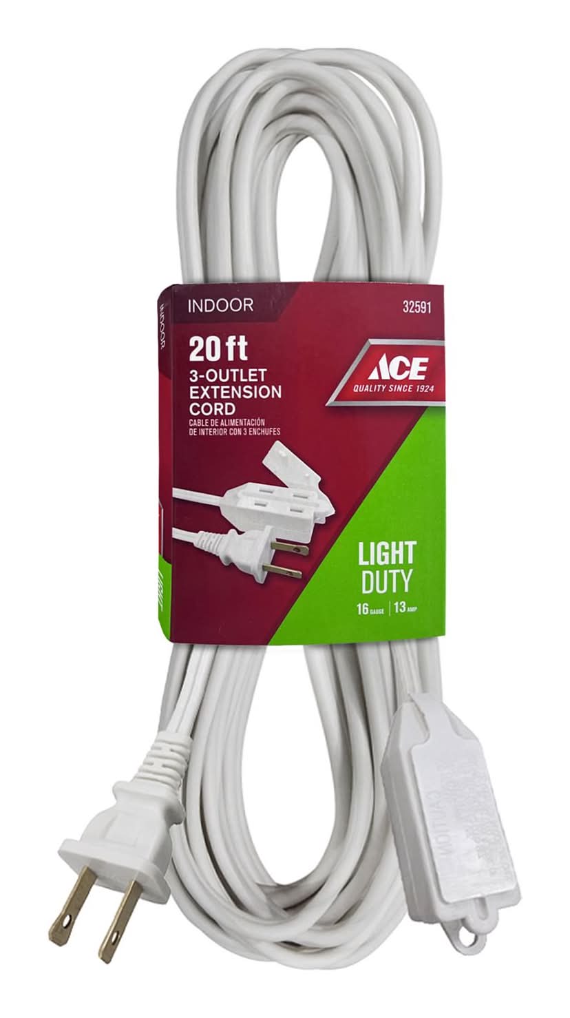 ACE Indoor 20 Ft. L White Extension Cord 16/2 Spt-2