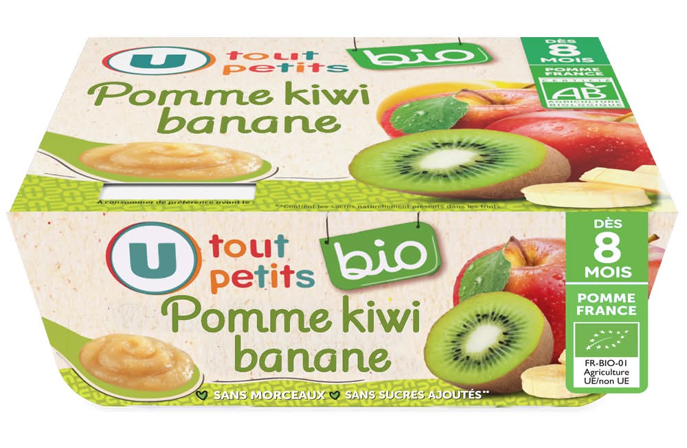 U tout petits Bio - Petits pots bébé dessert pomme kiwi banane dès, pomme - kiwi - banane, 8 mois (4)