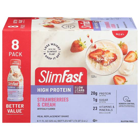 Slimfast High Protein Meal Replacement Shake (8 pack, 11 fl oz) ( strawberries & cream)