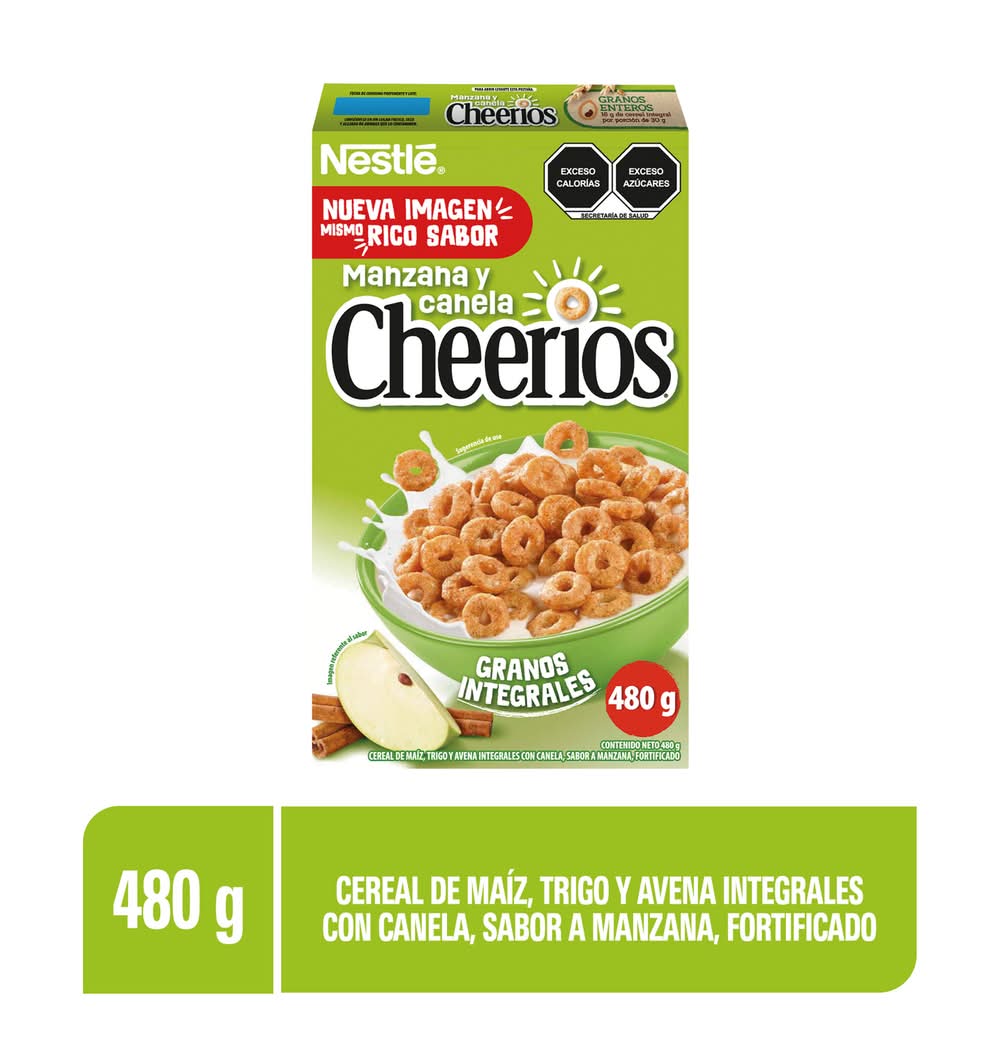 Cheerios · Cereal de maíz, trigo y avena integrales con canela, manzana (480 g)